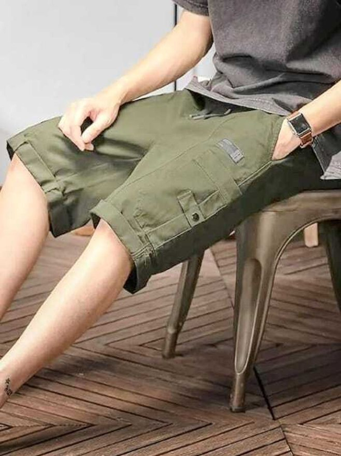 Image of Glam Elegance Solid Men Green Cargo Shorts