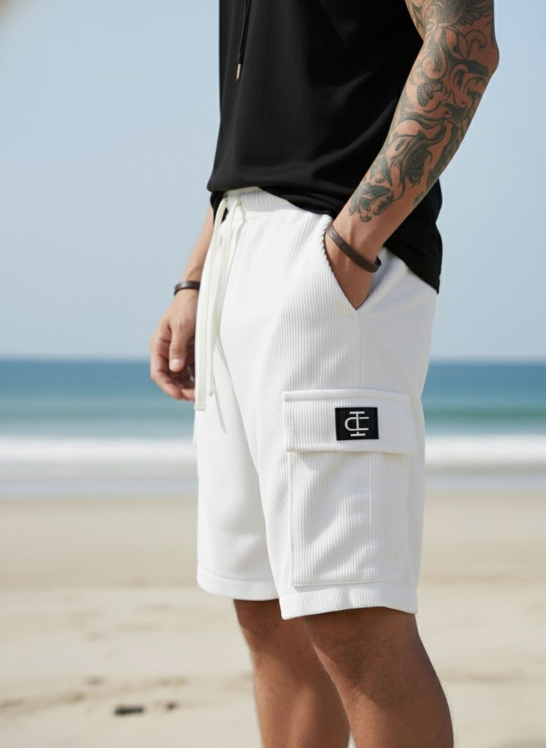 Image of INDICLUB Self Design Men White Cargo Shorts