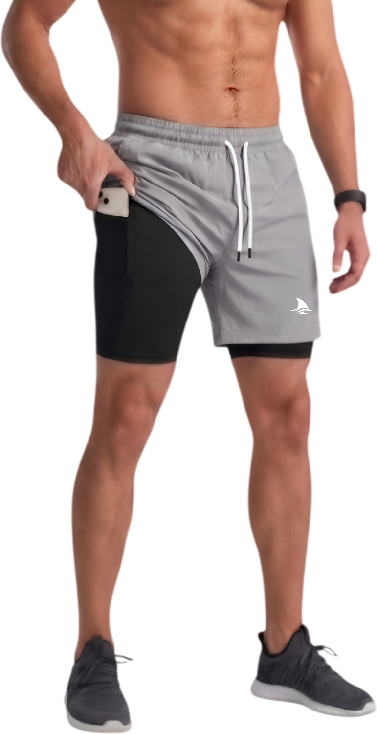 Image of BOLDSHARK Solid Men Grey Running Shorts