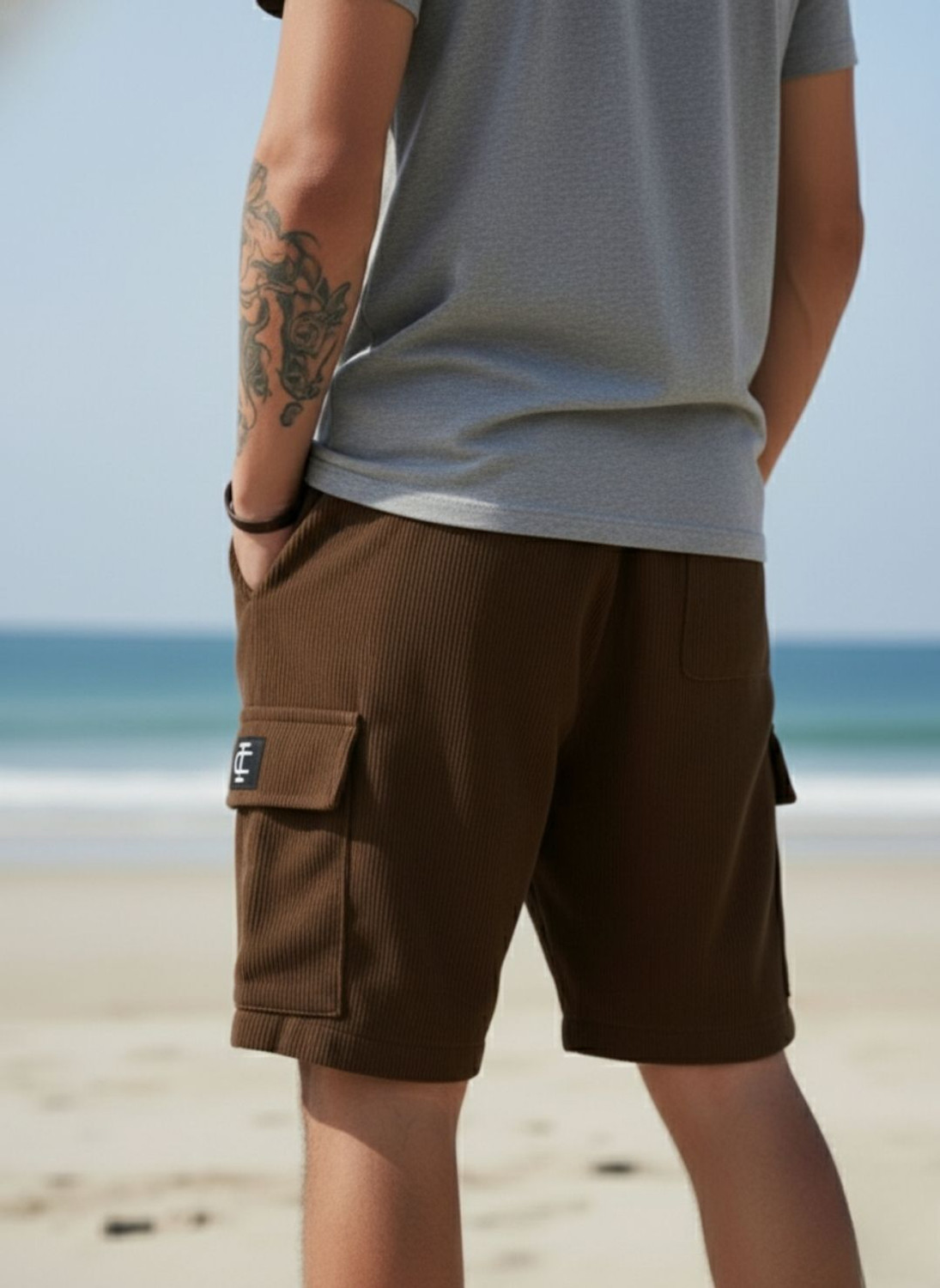 Image of INDICLUB Self Design Men Brown Cargo Shorts