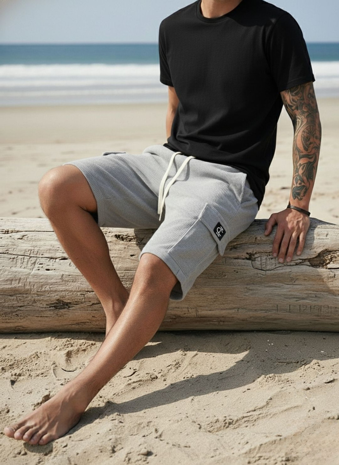 Image of INDICLUB Self Design Men Silver Cargo Shorts