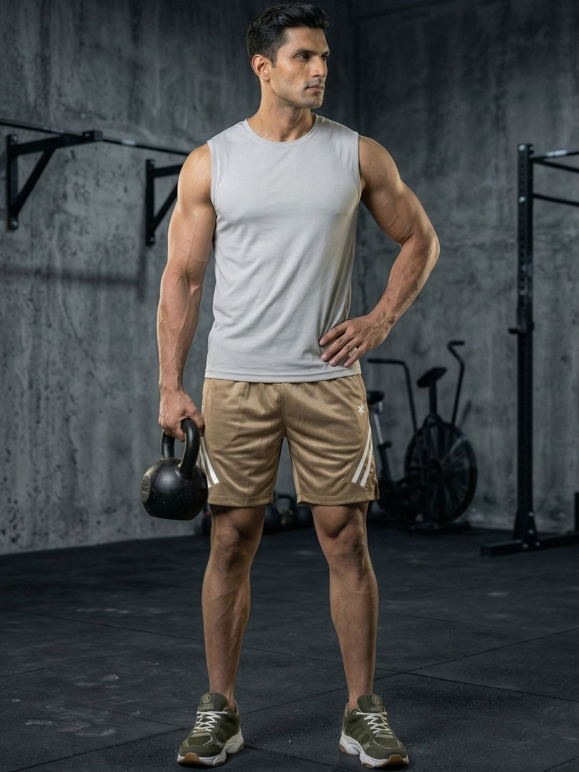 Image of HRX by Hrithik Roshan Striped Men Brown, White Sports Shorts