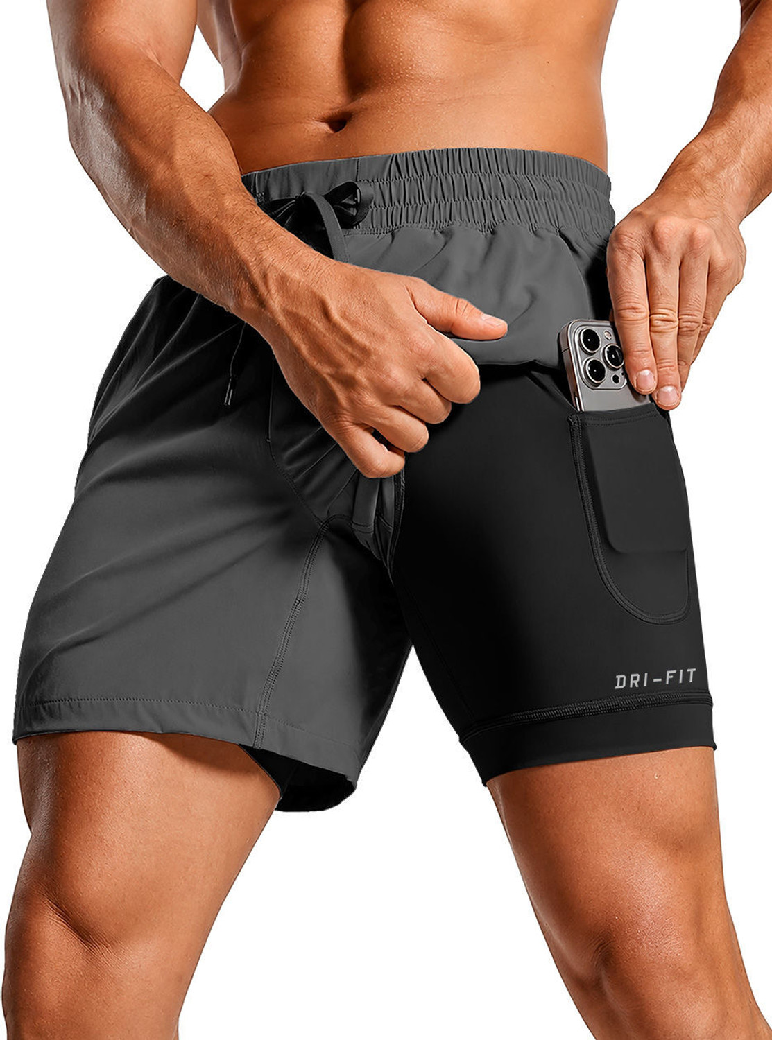 Image of PRAVAHA Solid, Self Design Men Dark Grey Gym Shorts