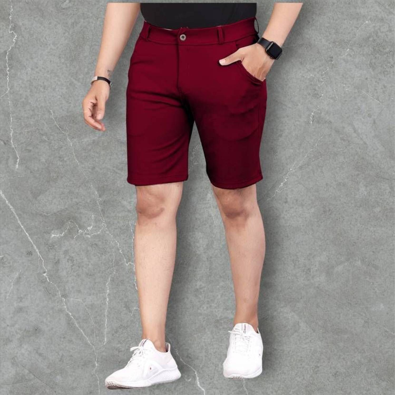 AVYRA Solid Men Maroon Chino Shorts
