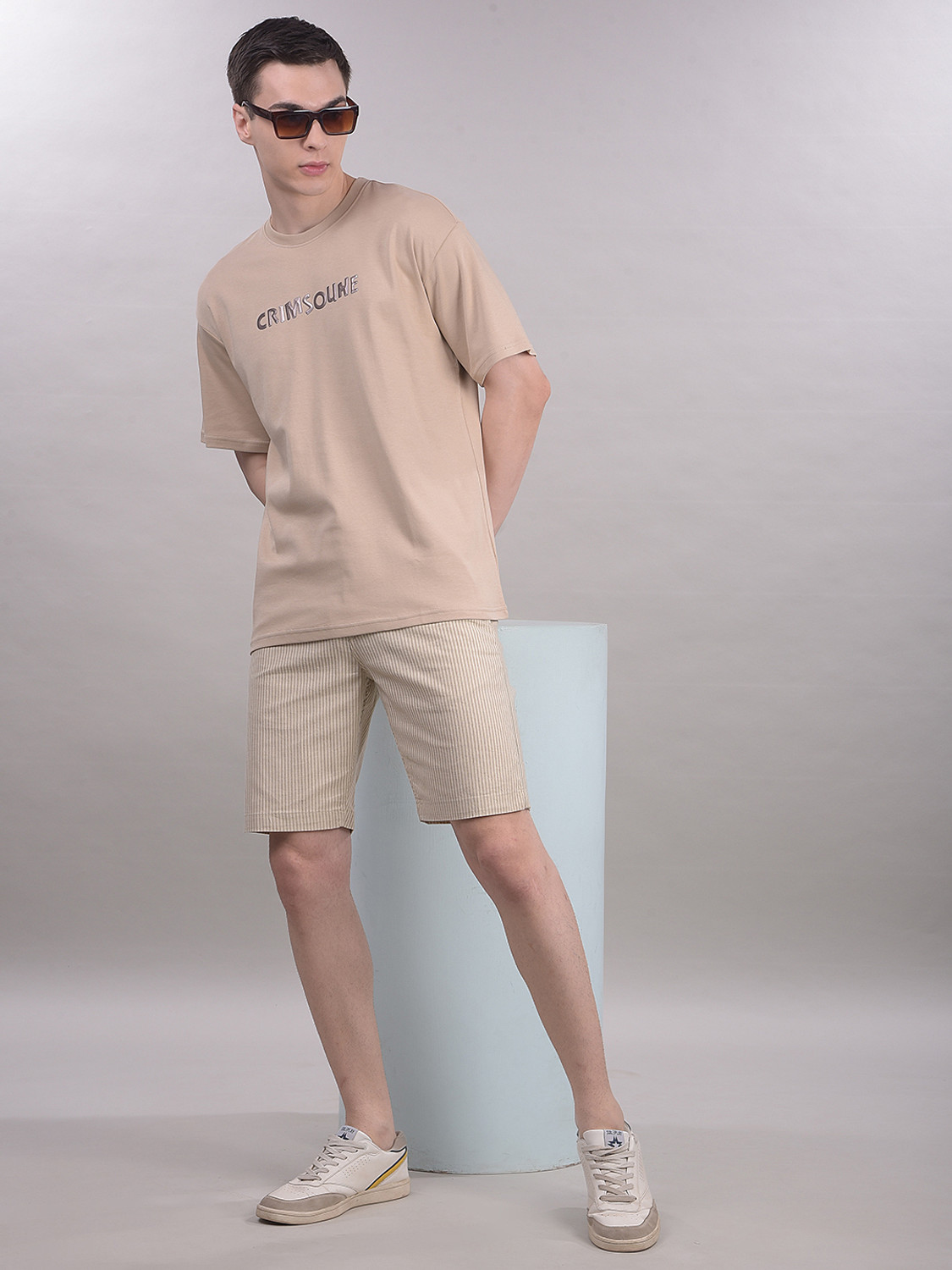 Image of CRIMSOUNE CLUB Striped Men Beige Chino Shorts