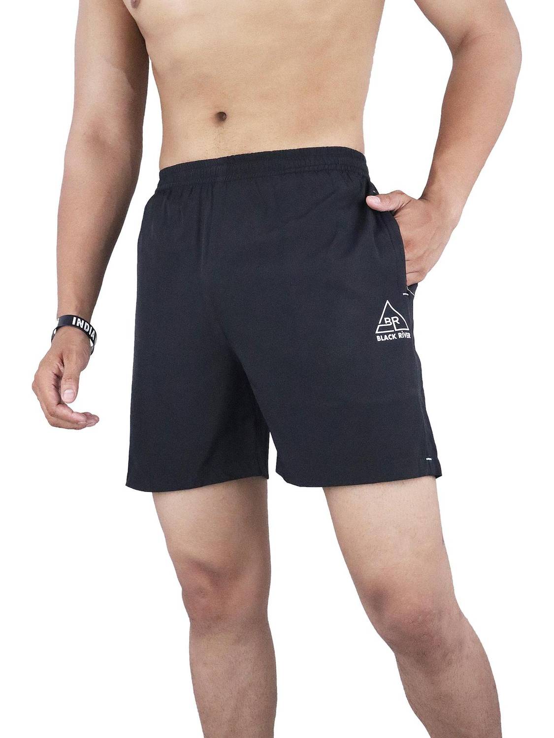 Black river Solid Men Black Gym Shorts