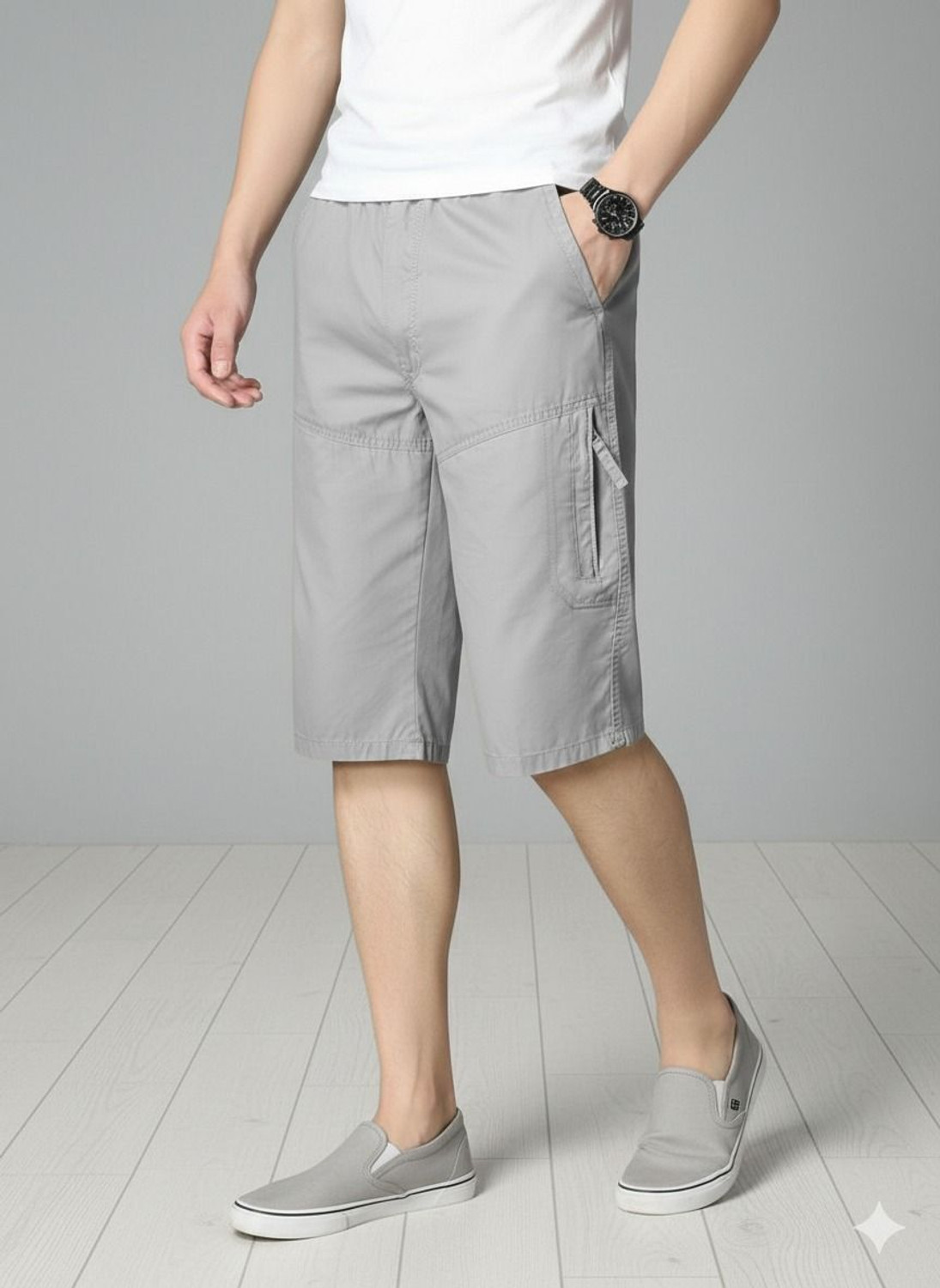 Image of METRONAUT Cargo Short Solid Men Grey Cargo Shorts