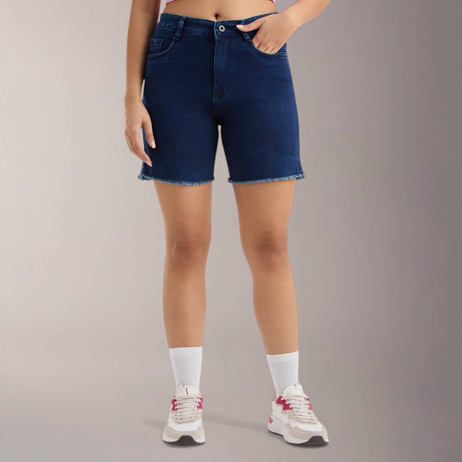 3BUTTERFLIES Solid Women Denim Dark Blue Denim Shorts