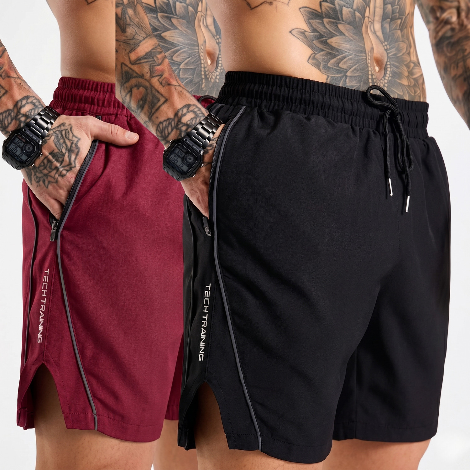 Image of coastal clothier Printed Men Black, Maroon Gym Shorts, Running Shorts, Sports Shorts