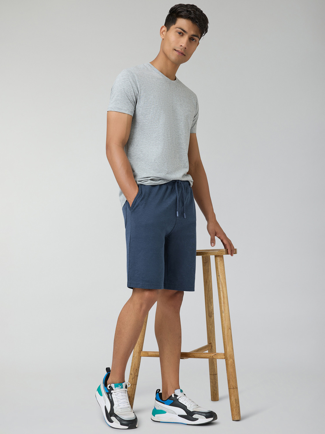 Image of XYXX Solid Men Dark Blue Casual Shorts