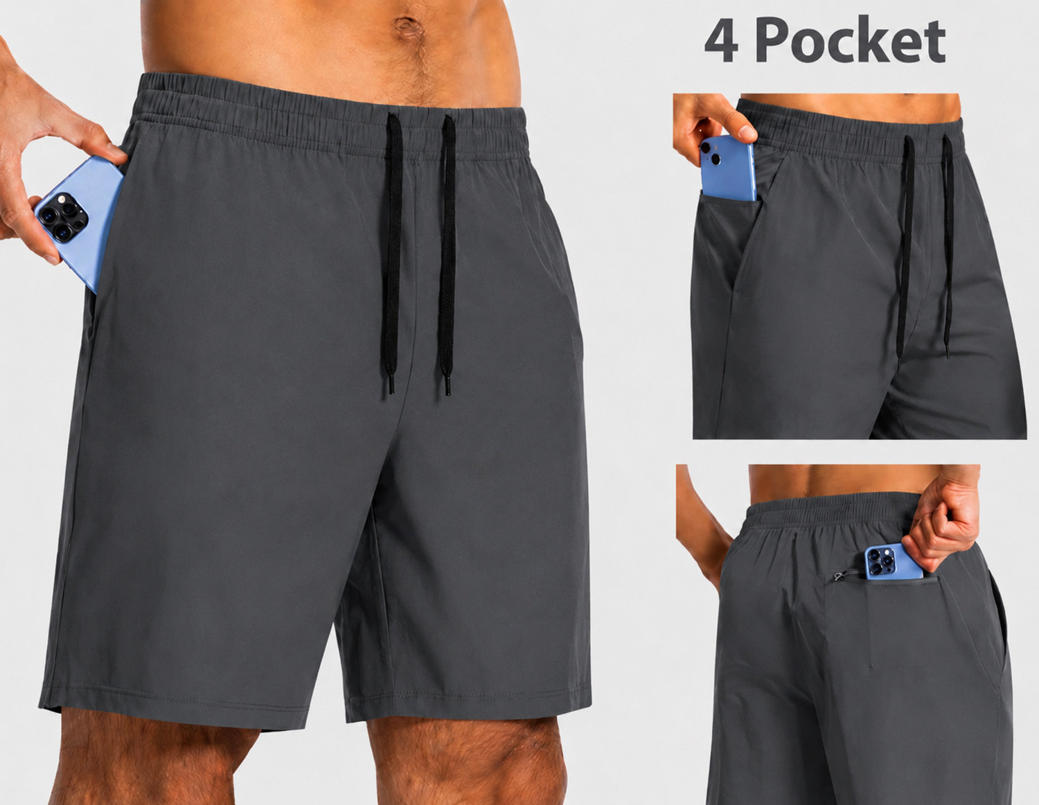 Image of Bellwit Solid Men Dark Grey Casual Shorts