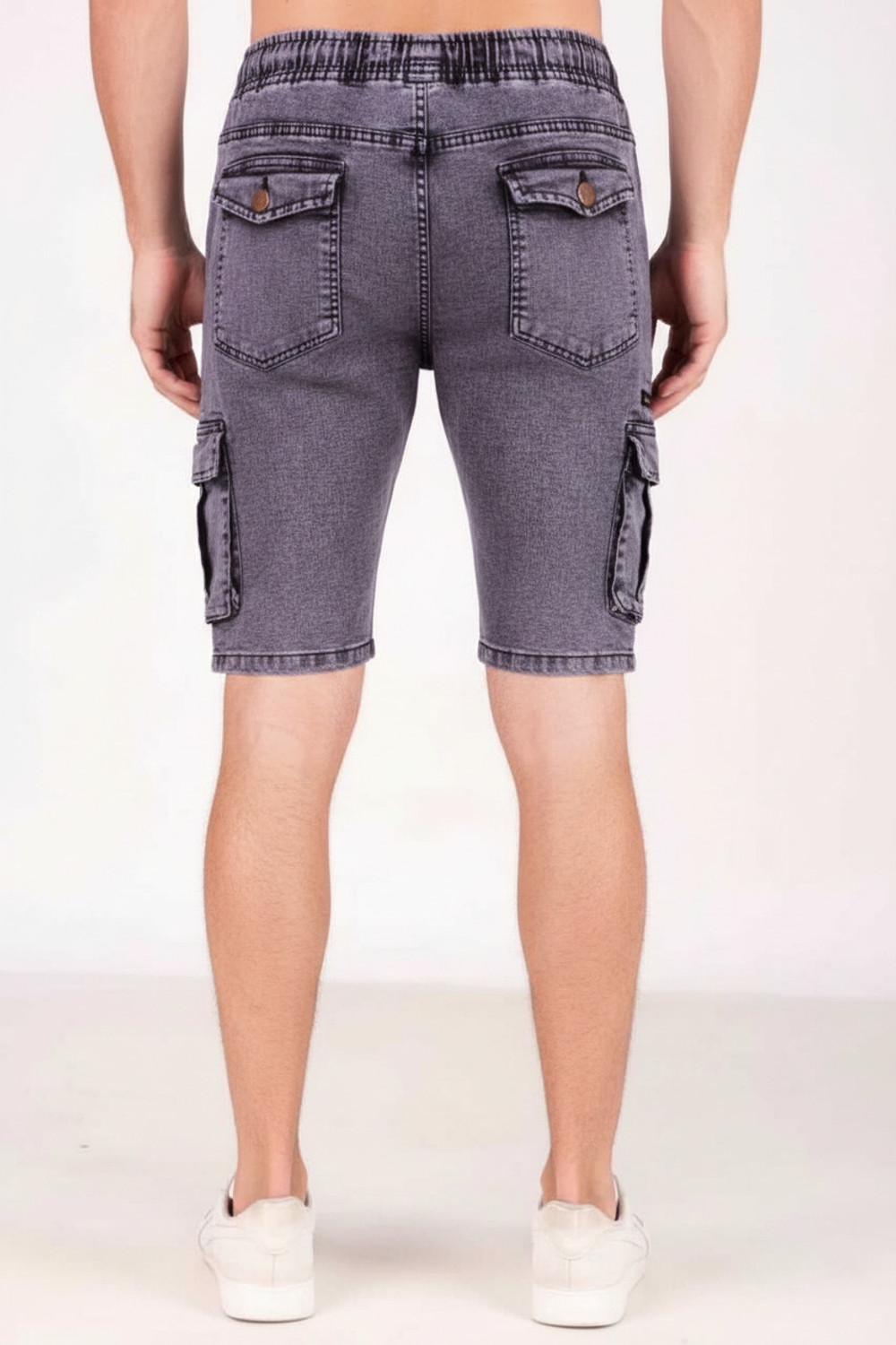 Image of Yungistan Solid Men Denim Grey Cargo Shorts