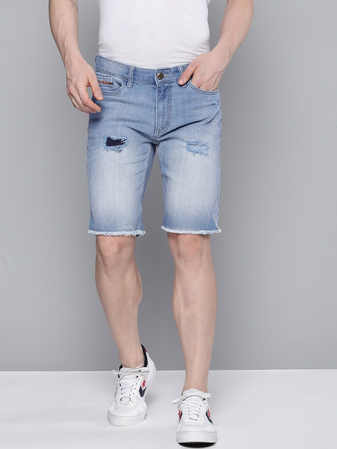 Image of The Indian Garage Co. Solid Men Blue Denim Shorts