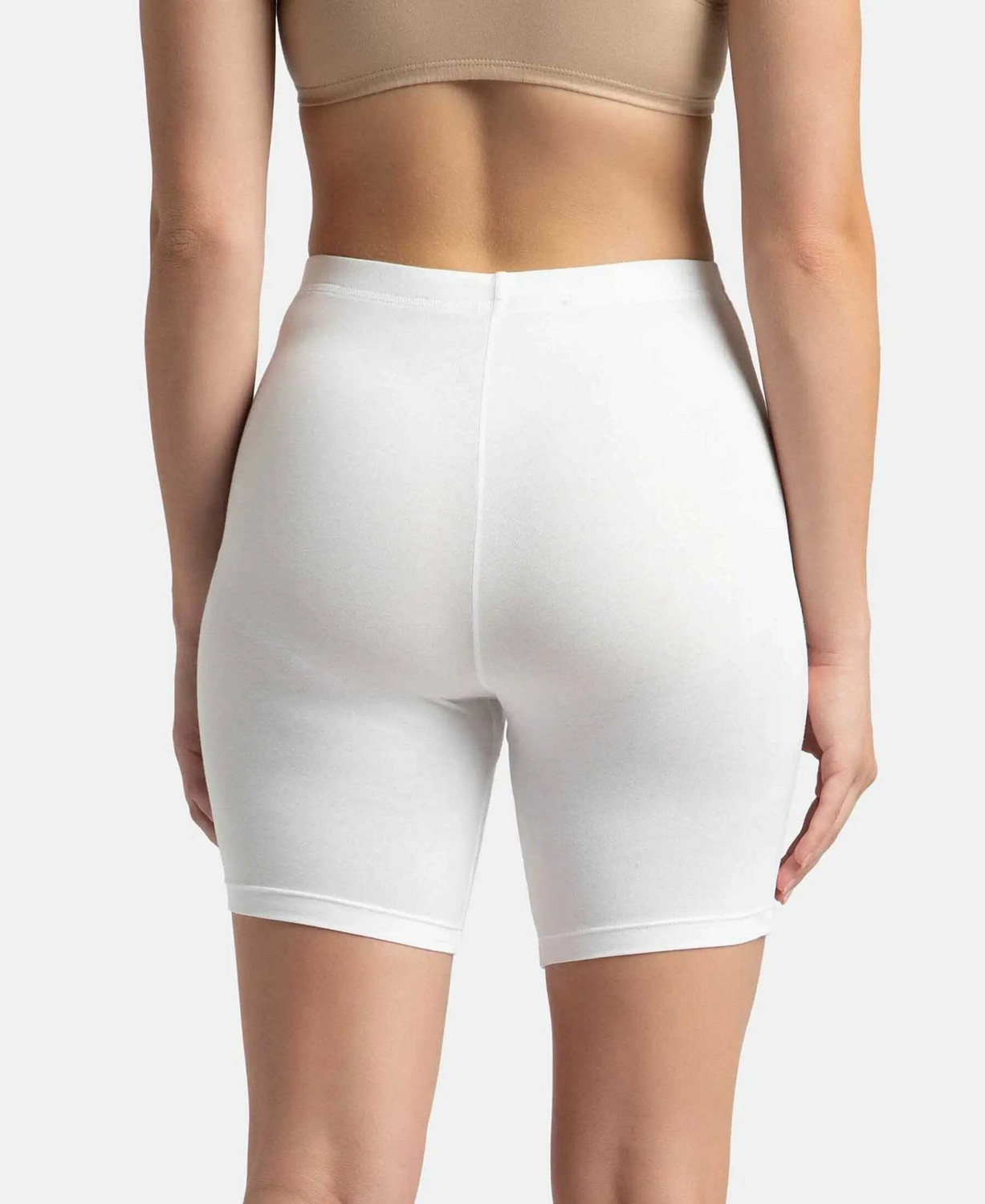 Image of JOCKEY 1529 High Coverage Super Combed Cotton Elastane Stretch Women Boy Short White Panty