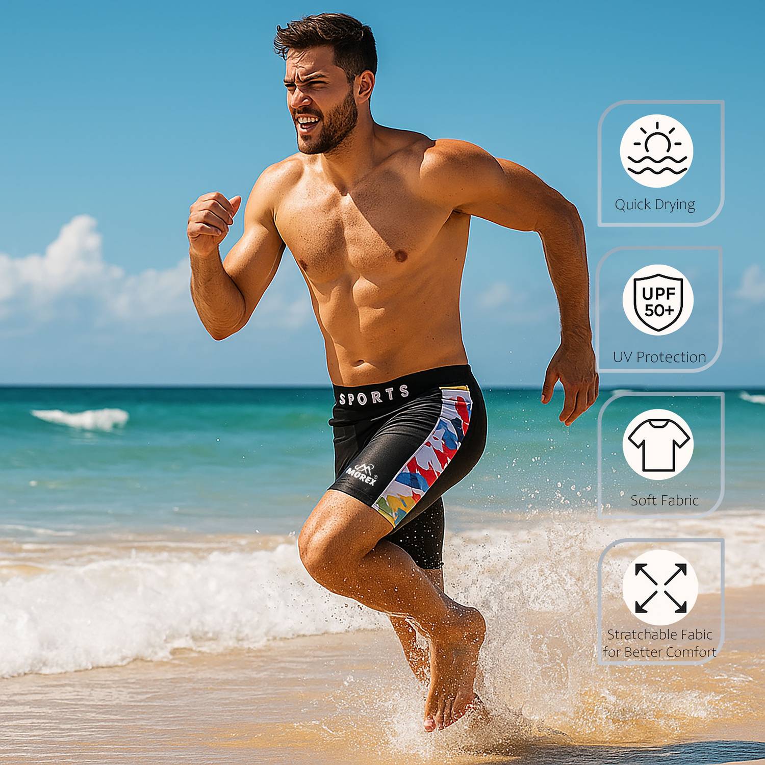 MOREX Printed Men Black Swim Shorts, Sports Shorts, Board/Swim