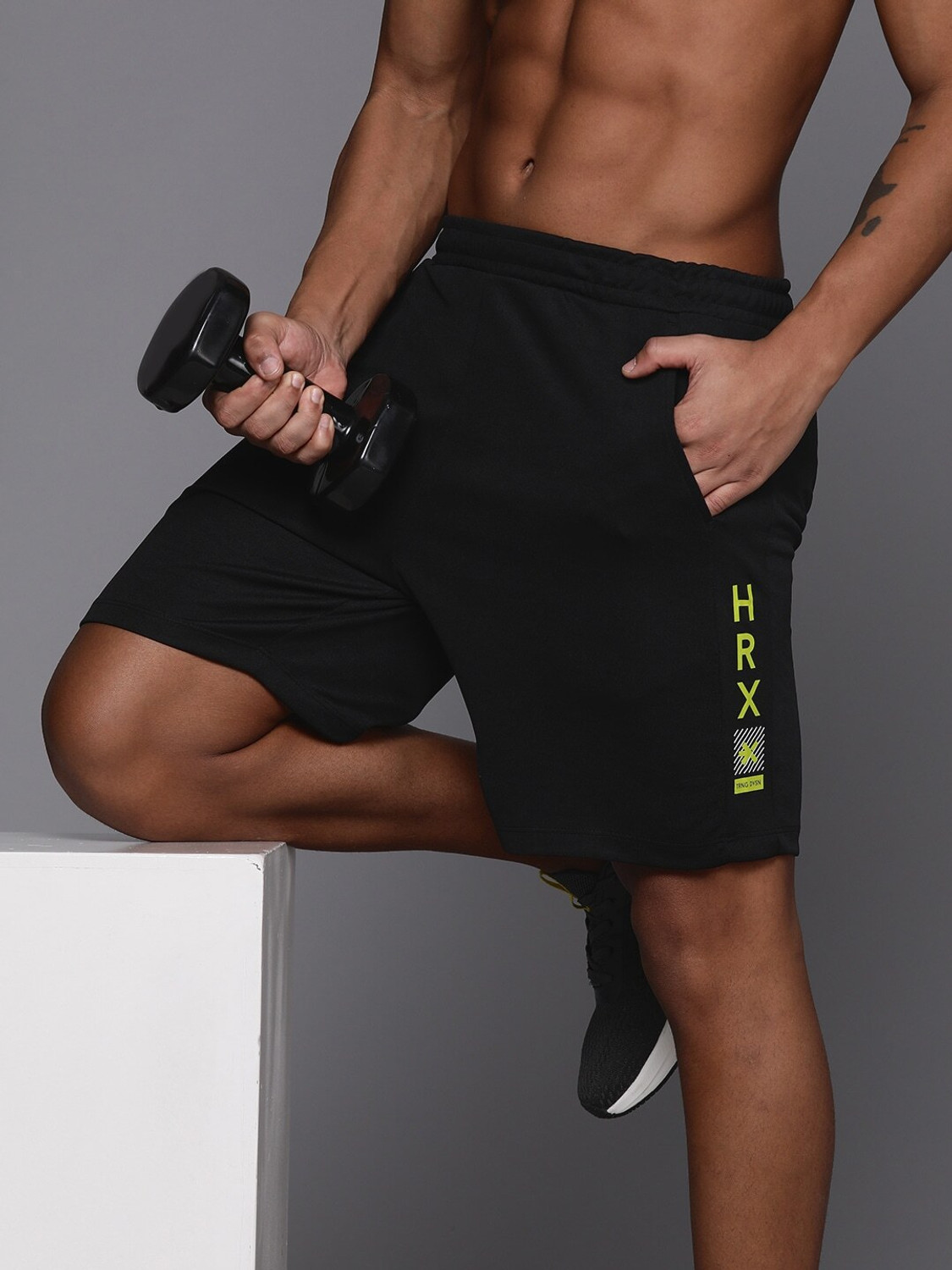 Image of HRX by Hrithik Roshan Printed Men Black Sports Shorts