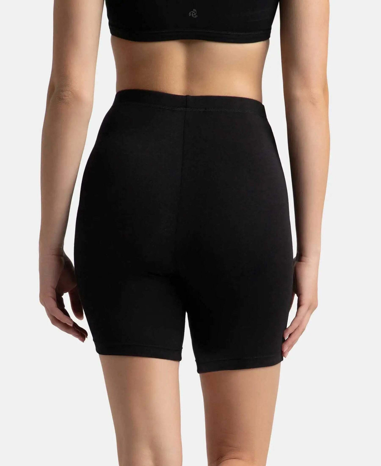 Image of JOCKEY 1529 High Coverage Super Combed Cotton Elastane Stretch Women Boy Short Black Panty