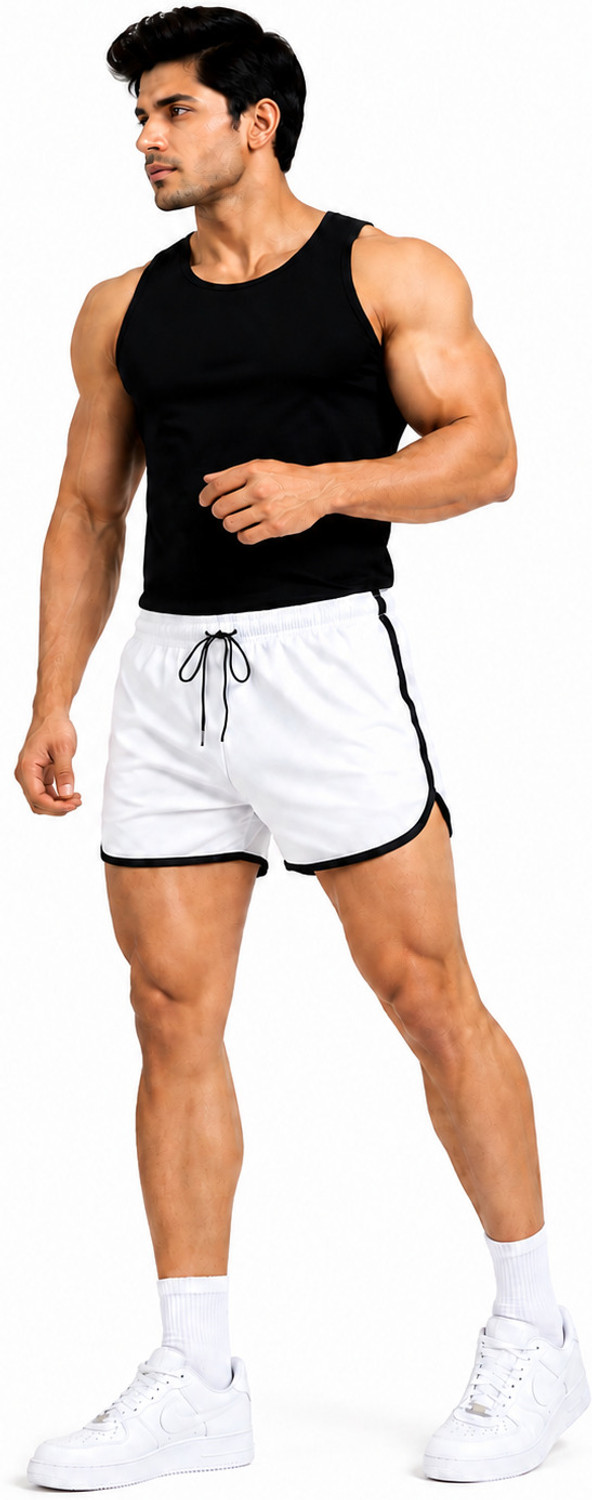 Image of orxx Pack of 2 Printed Men White, Black Running Shorts, Gym Shorts