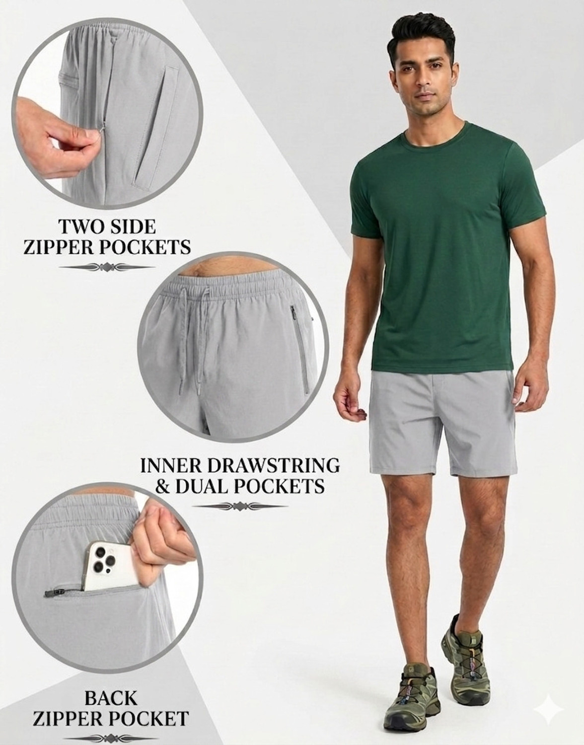 Image of ATHLLON confidence yourself Solid Men Grey Sports Shorts