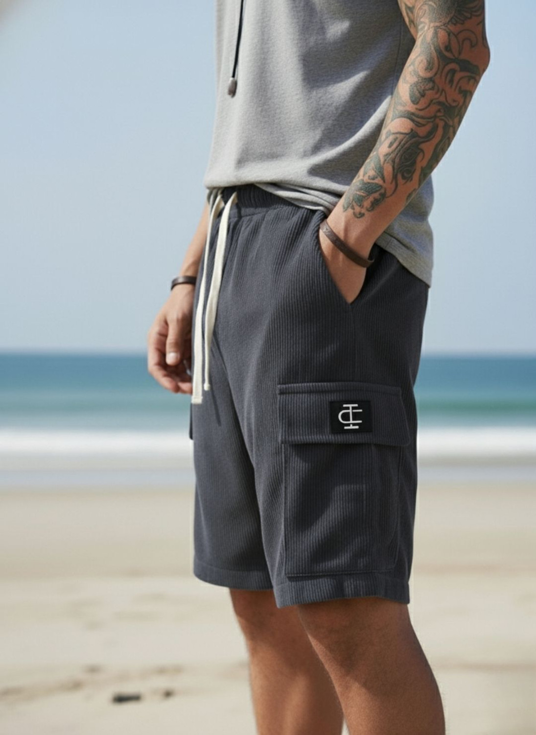 Image of INDICLUB Self Design Men Dark Grey Cargo Shorts