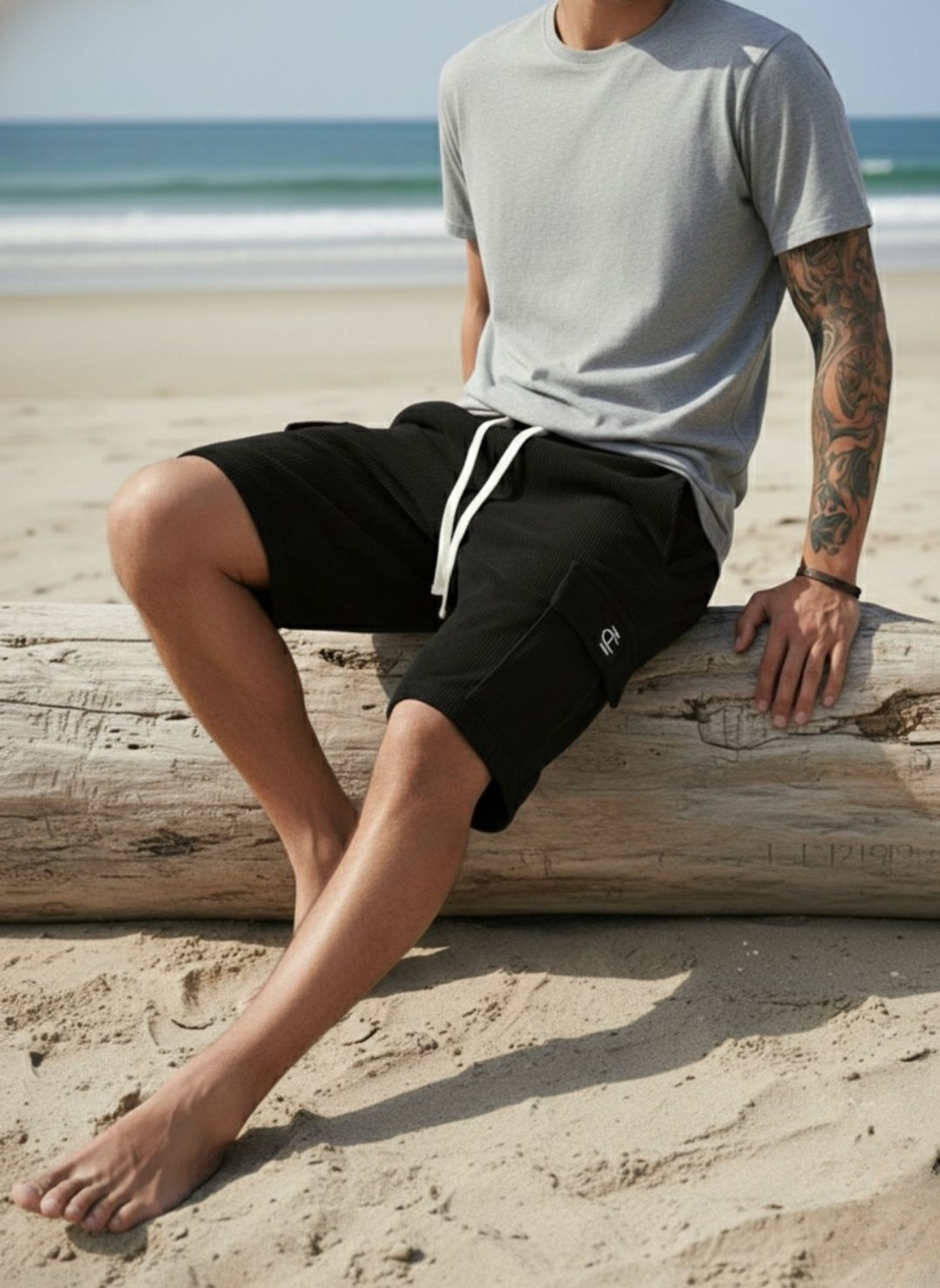 Image of INDICLUB Self Design Men Black Cargo Shorts