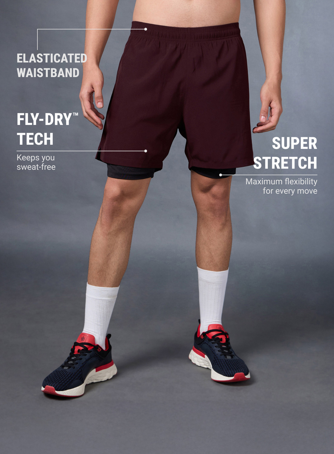 Image of Cult Solid Men Maroon Sports Shorts
