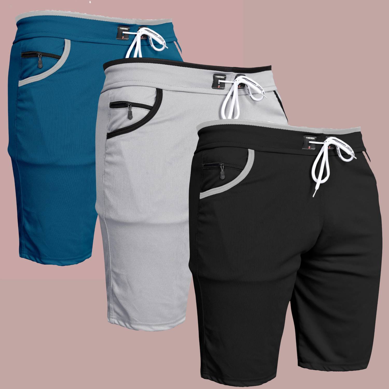 WeReKo Pack of 3 Solid Men Light Blue, Silver, Black Casual Short