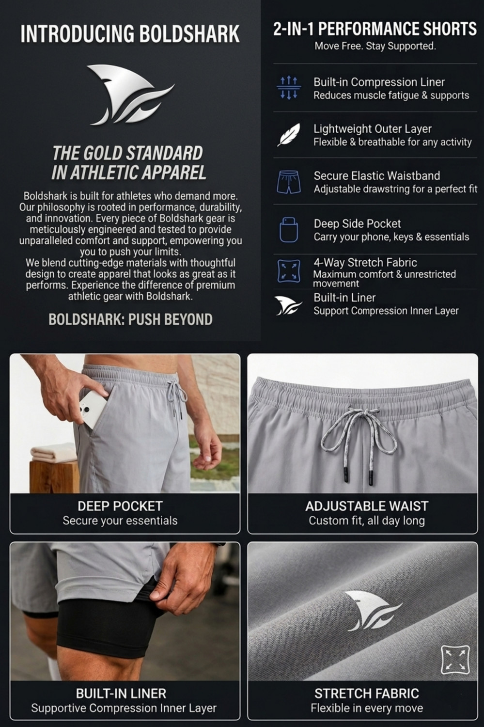 Image of BOLDSHARK Printed Men Grey Compression Shorts, Cycling Shorts, Gym Shorts, Running Shorts, Sports Shorts