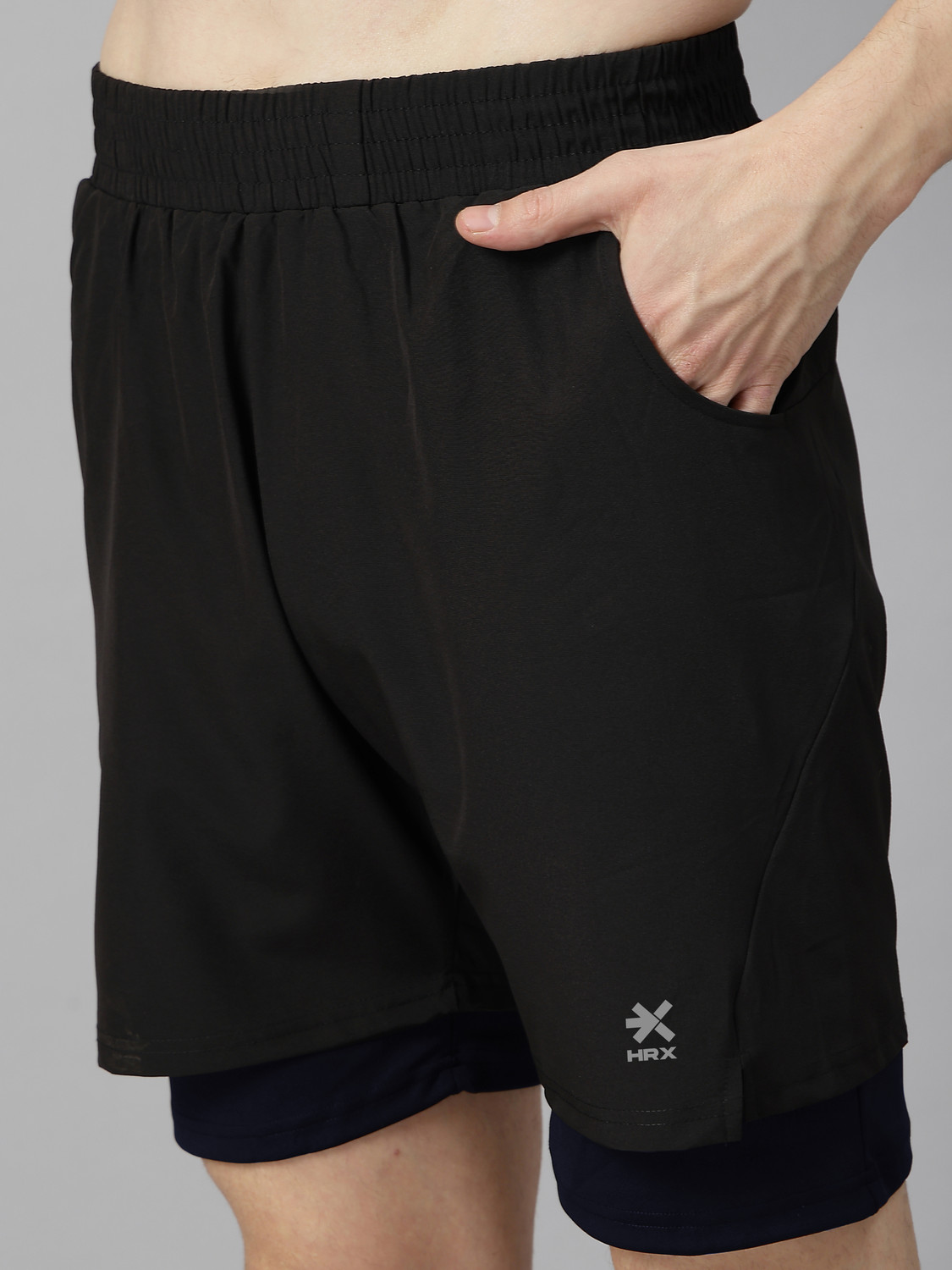 Image of HRX by Hrithik Roshan Solid Men Black, Blue Basic Shorts
