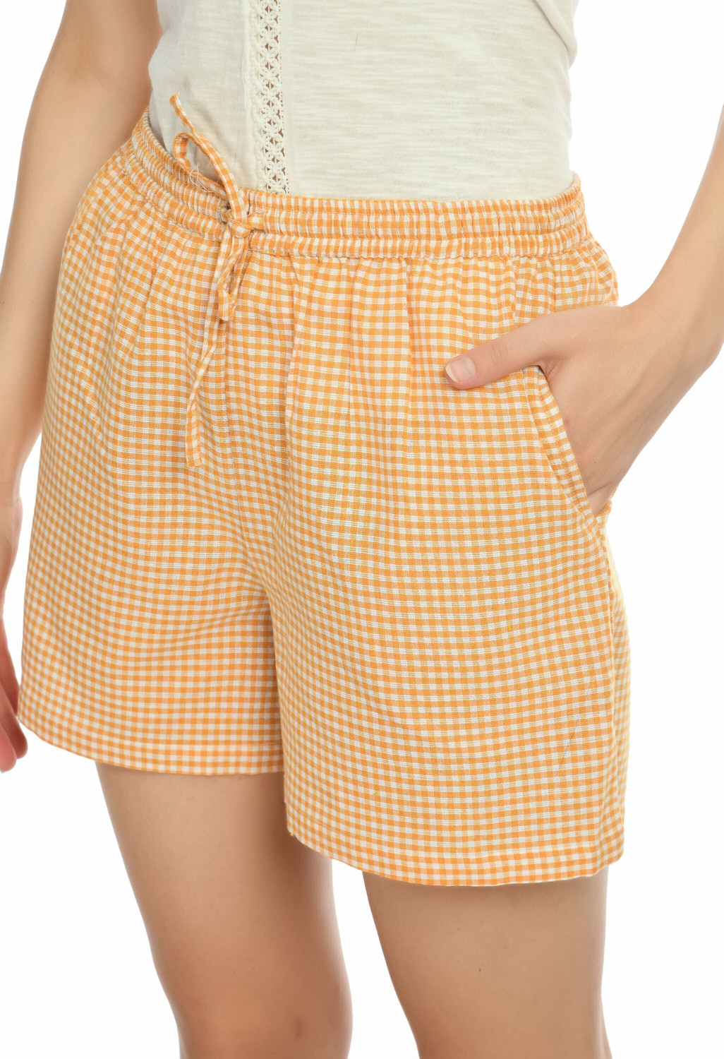 Image of KLART Checkered Women Yellow Regular Shorts