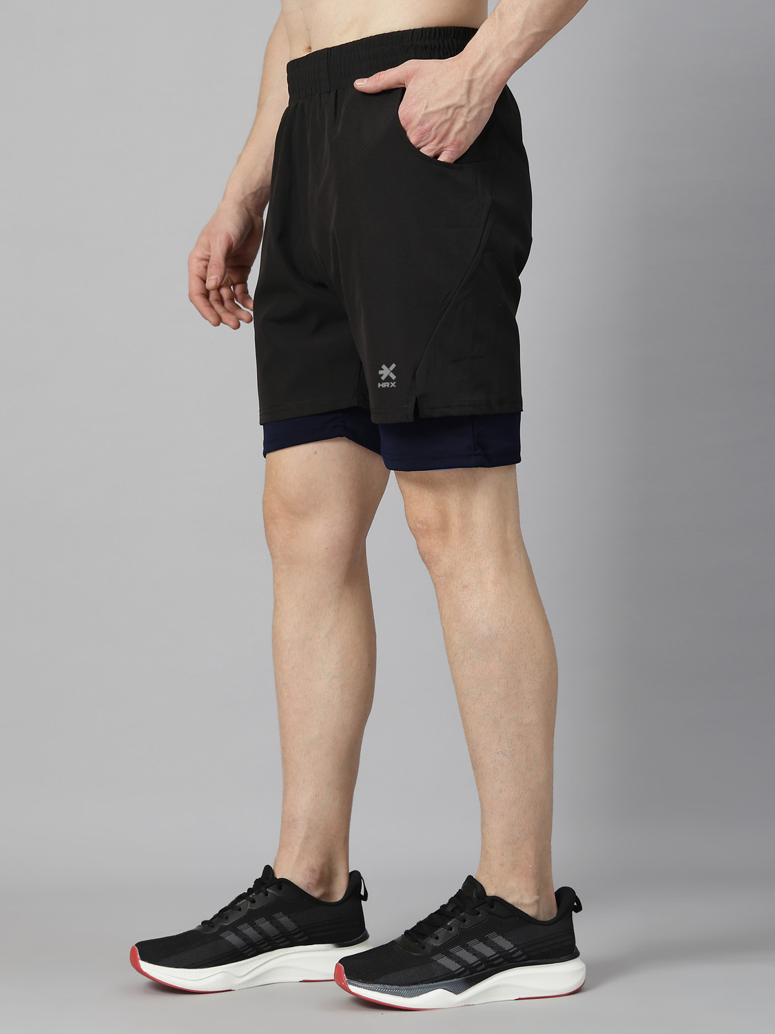 Image of HRX by Hrithik Roshan Solid Men Black, Blue Basic Shorts