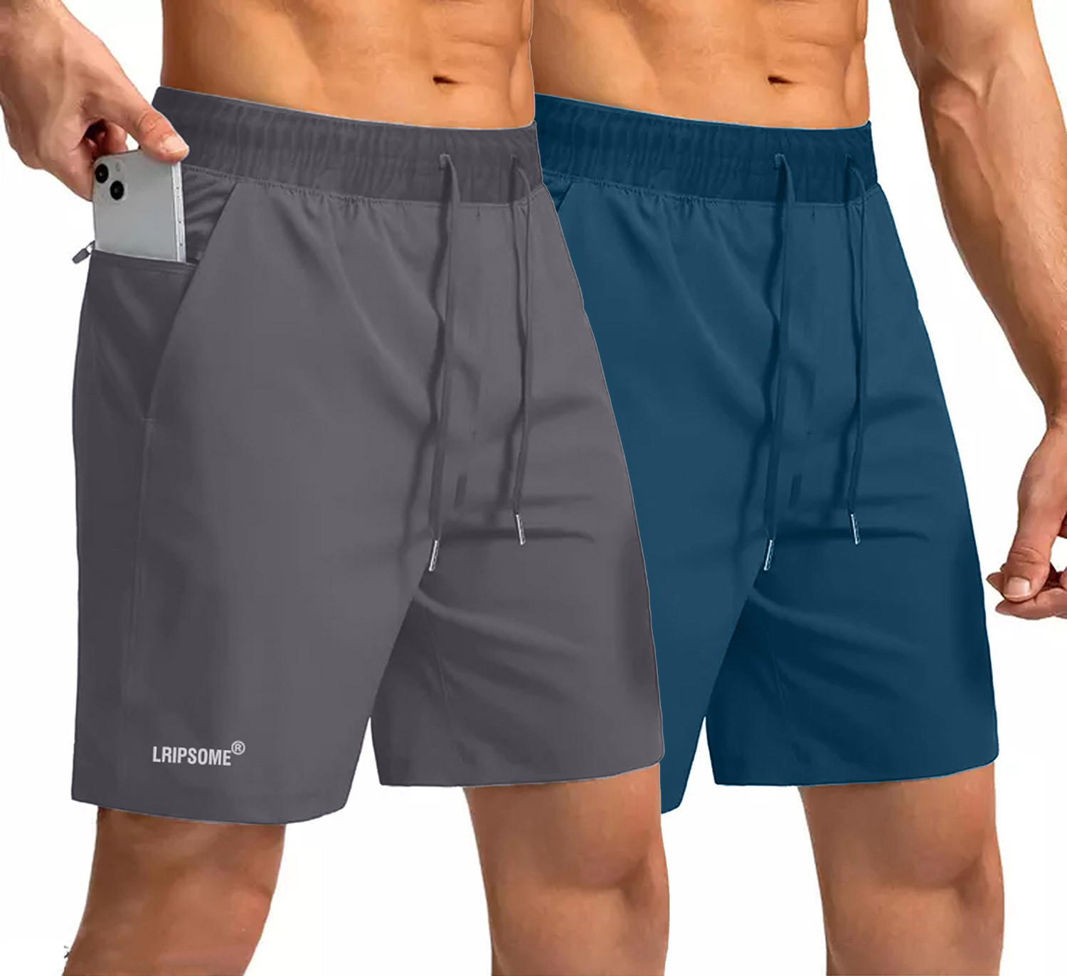 Image of Lripsome Solid Men Grey, Blue Regular Shorts