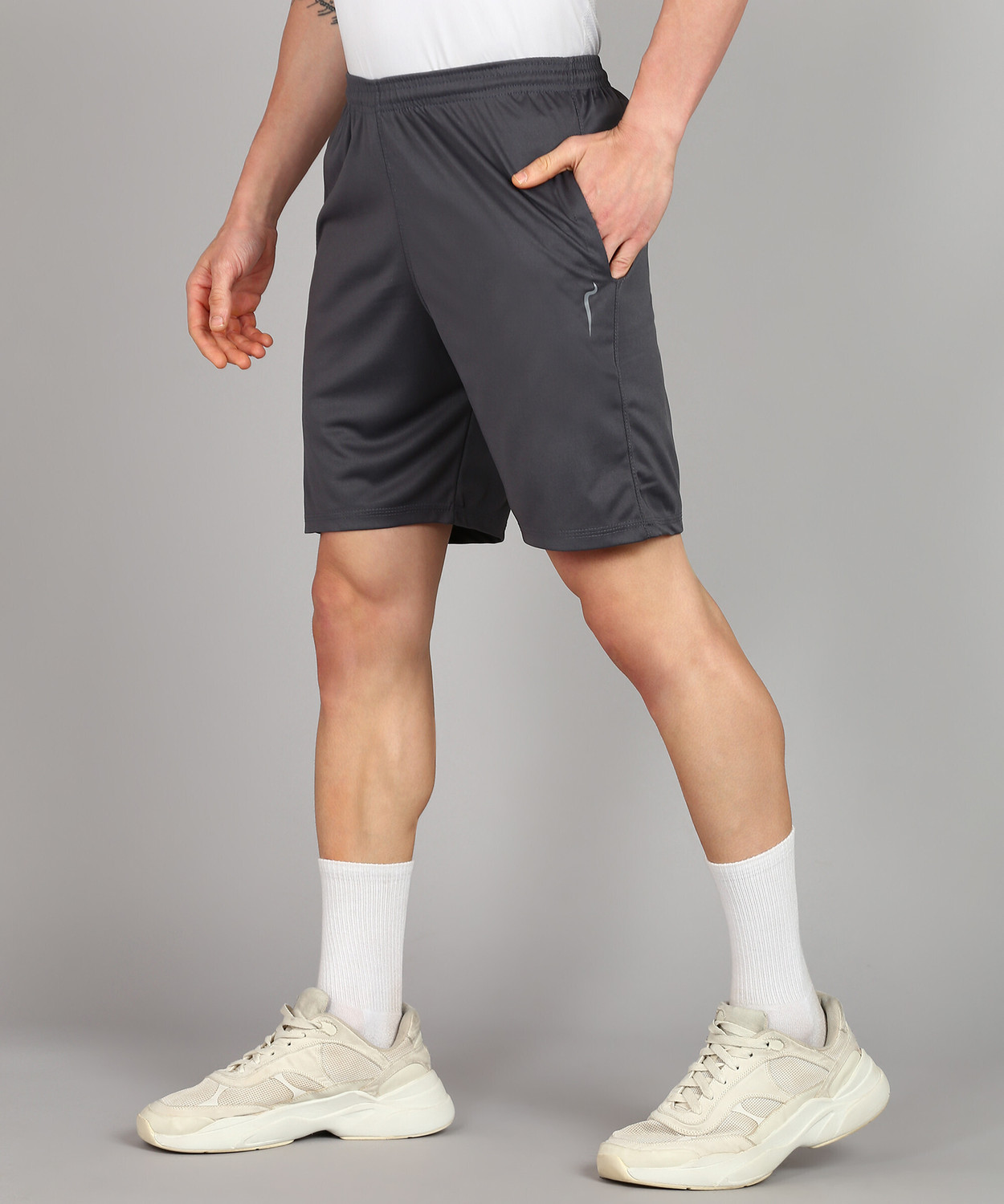 Image of BTMZ Solid Men Black, Dark Grey Sports Shorts