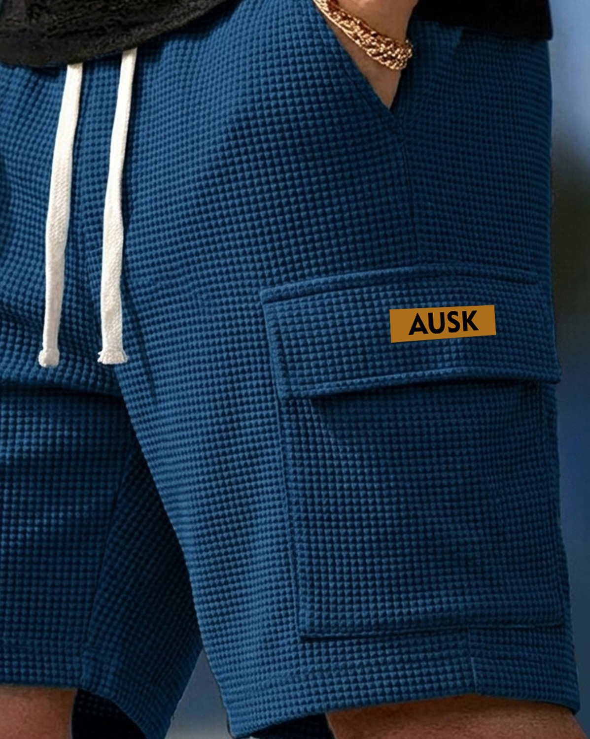 Image of AUSK Solid, Self Design Men Dark Blue Casual Shorts