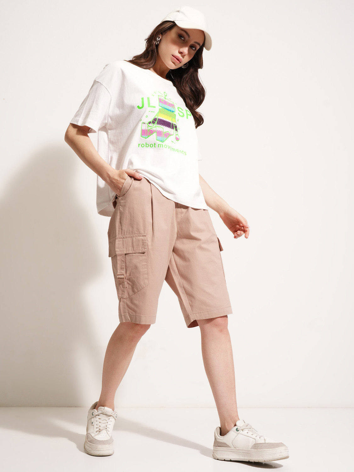 Image of Tokyo Talkies Solid Women Pink Cargo Shorts
