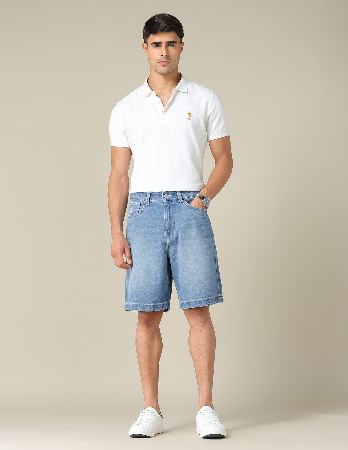 Image of U.S. Polo Assn. Denim Co. Solid Men Blue Casual Shorts