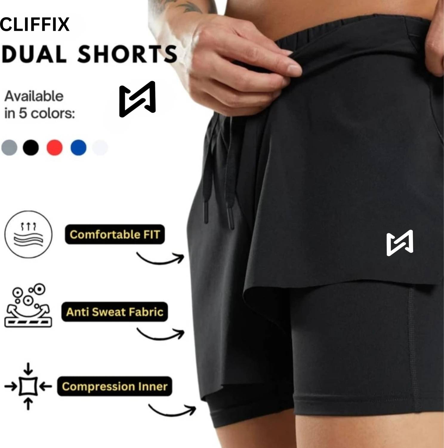 Cliffix Black Sports Shorts - Image 4