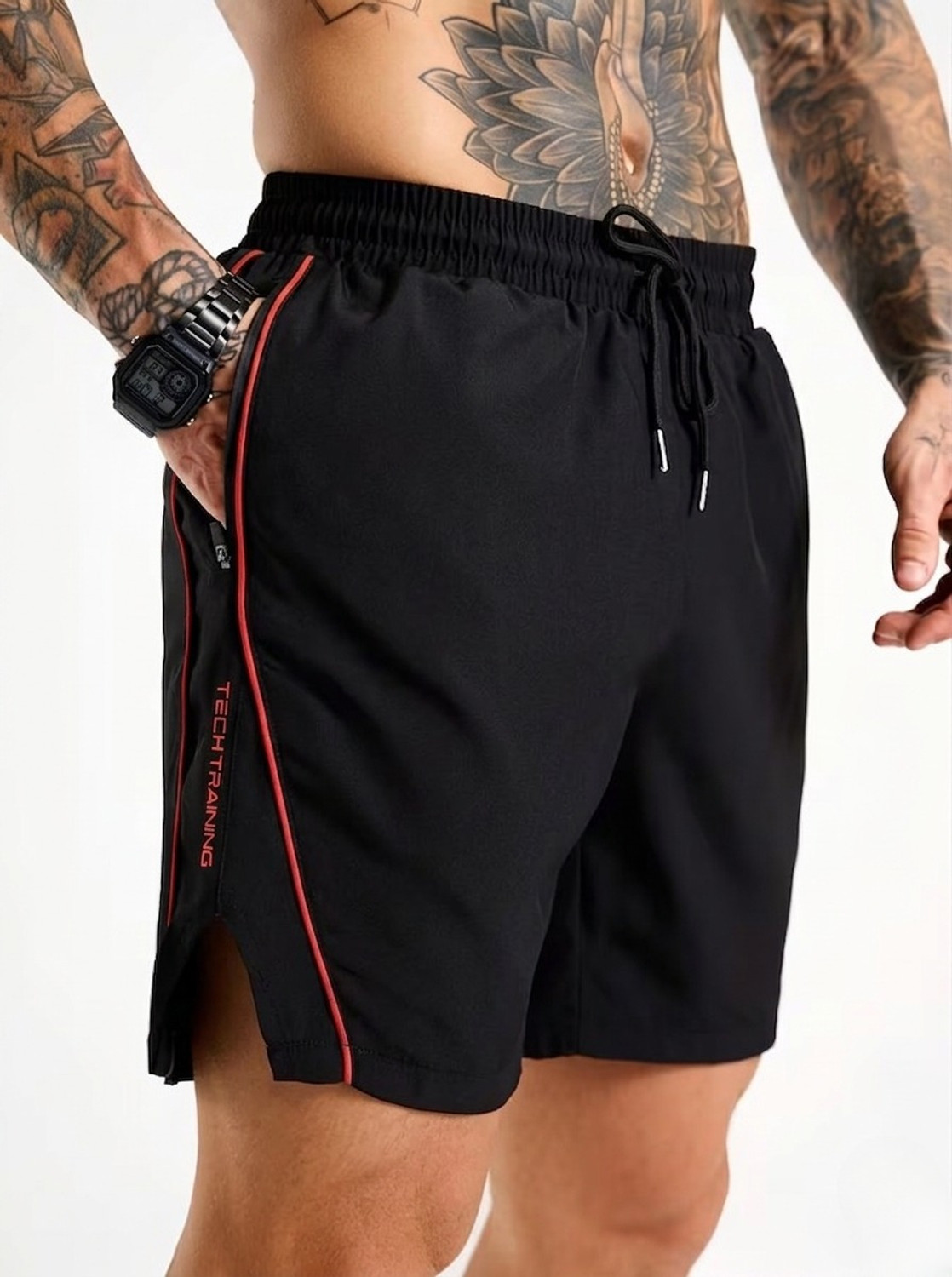 Image of coastal clothier Striped Men Black Gym Shorts