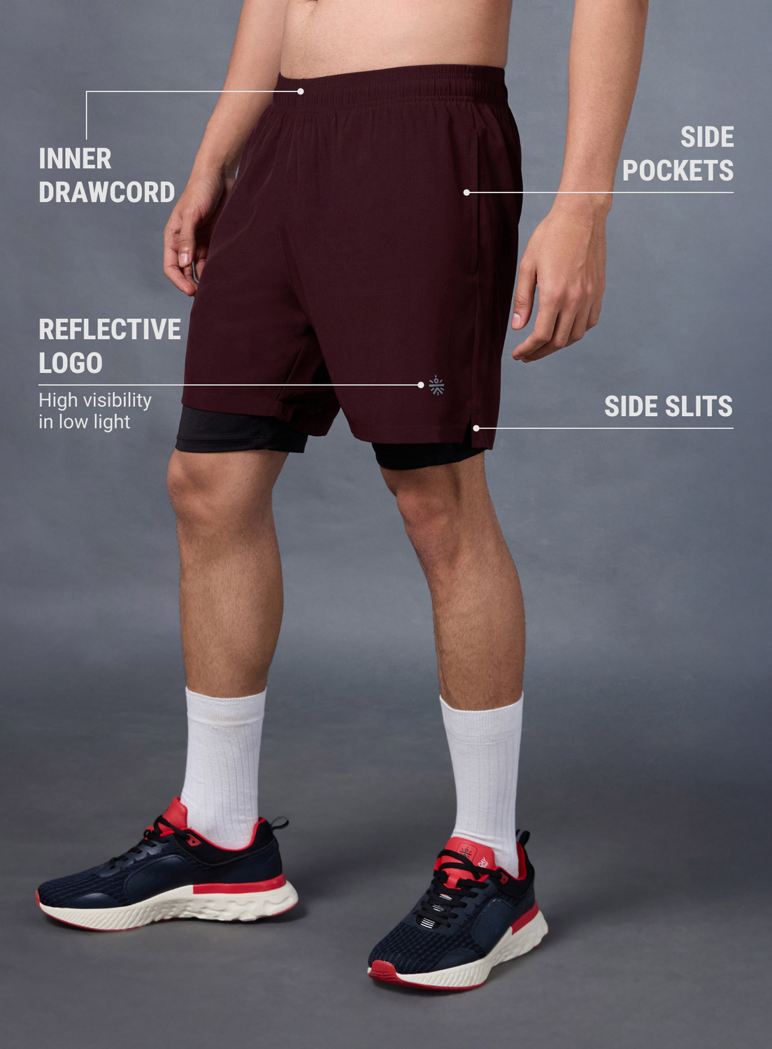 Image of Cult Solid Men Maroon Sports Shorts