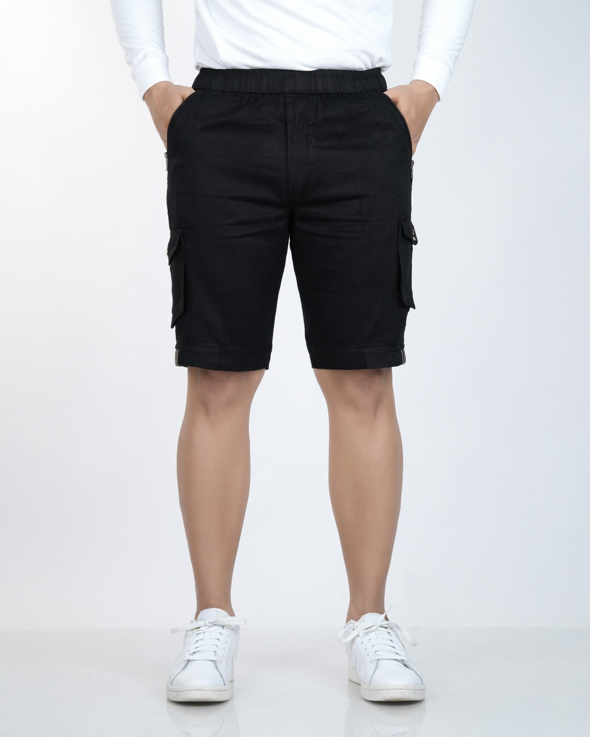 Image of ANAGH FASHION Solid Men Black Cargo Shorts