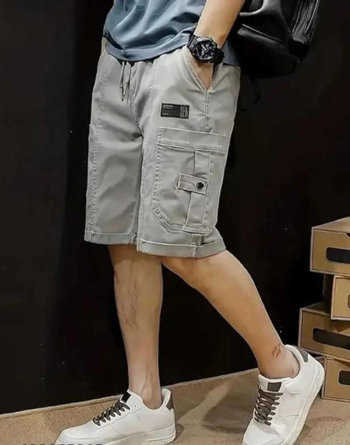 Image of UWALD CREATION Solid Men Multicolor Cargo Shorts