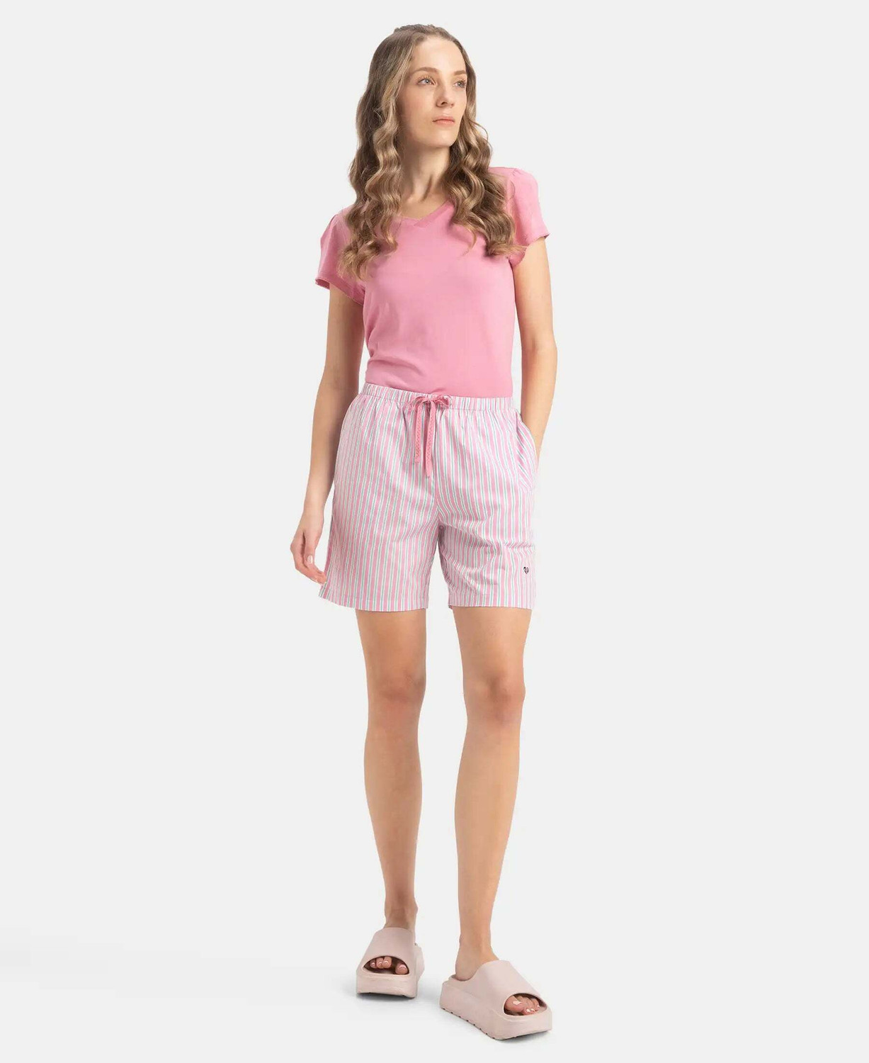 Image of JOCKEY Striped Women Pink Regular Shorts