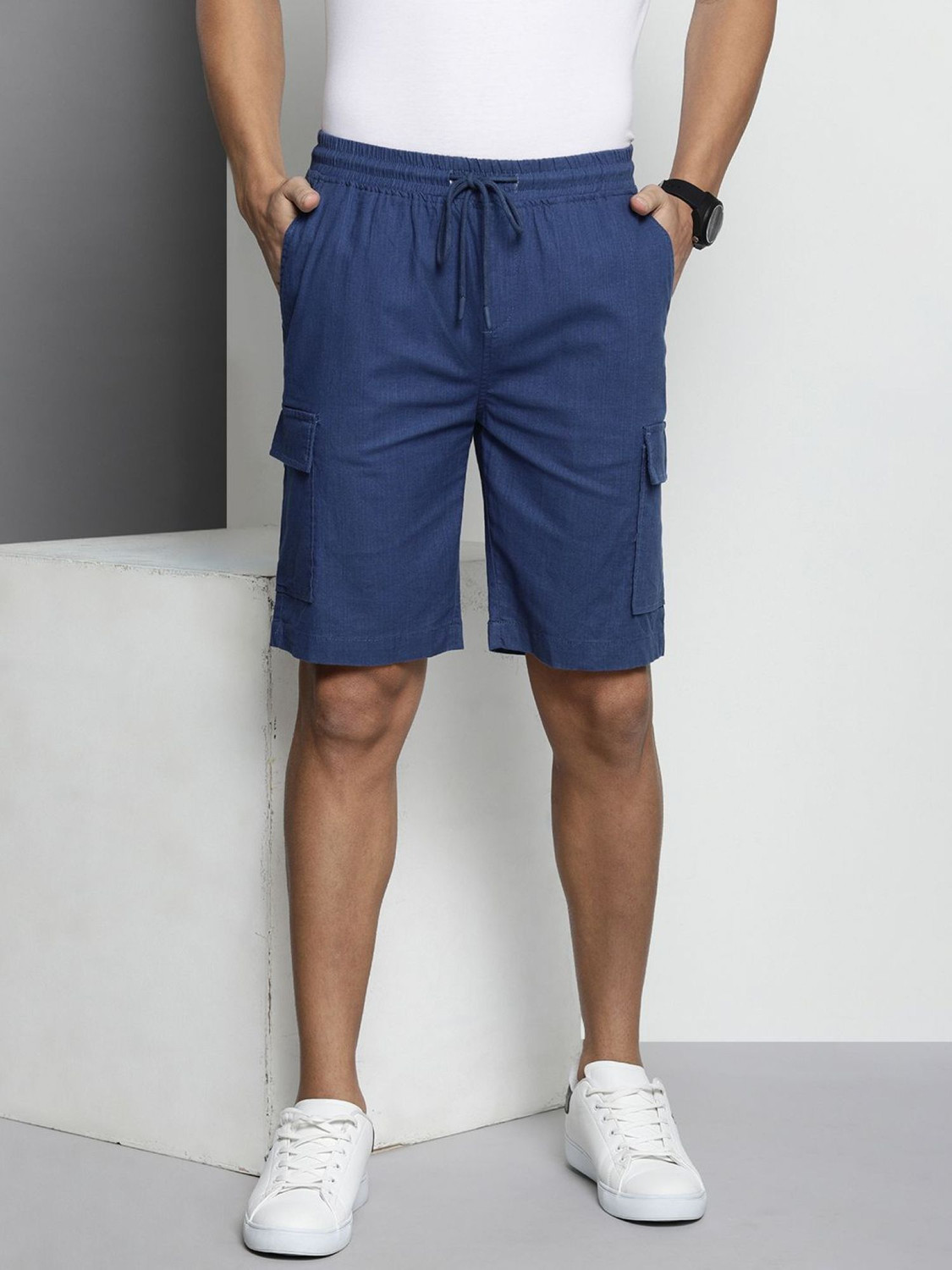 Image of The Indian Garage Co. Solid Men Blue Cargo Shorts