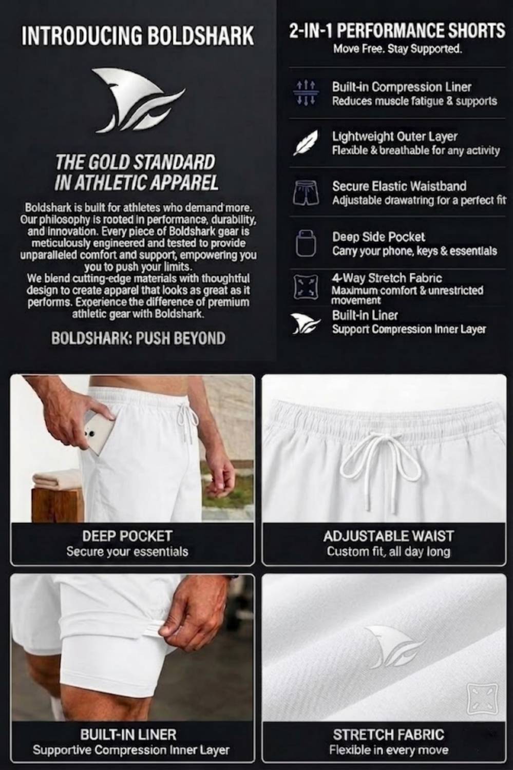 BOLDSHARK Men White Compression Shorts - Image 4