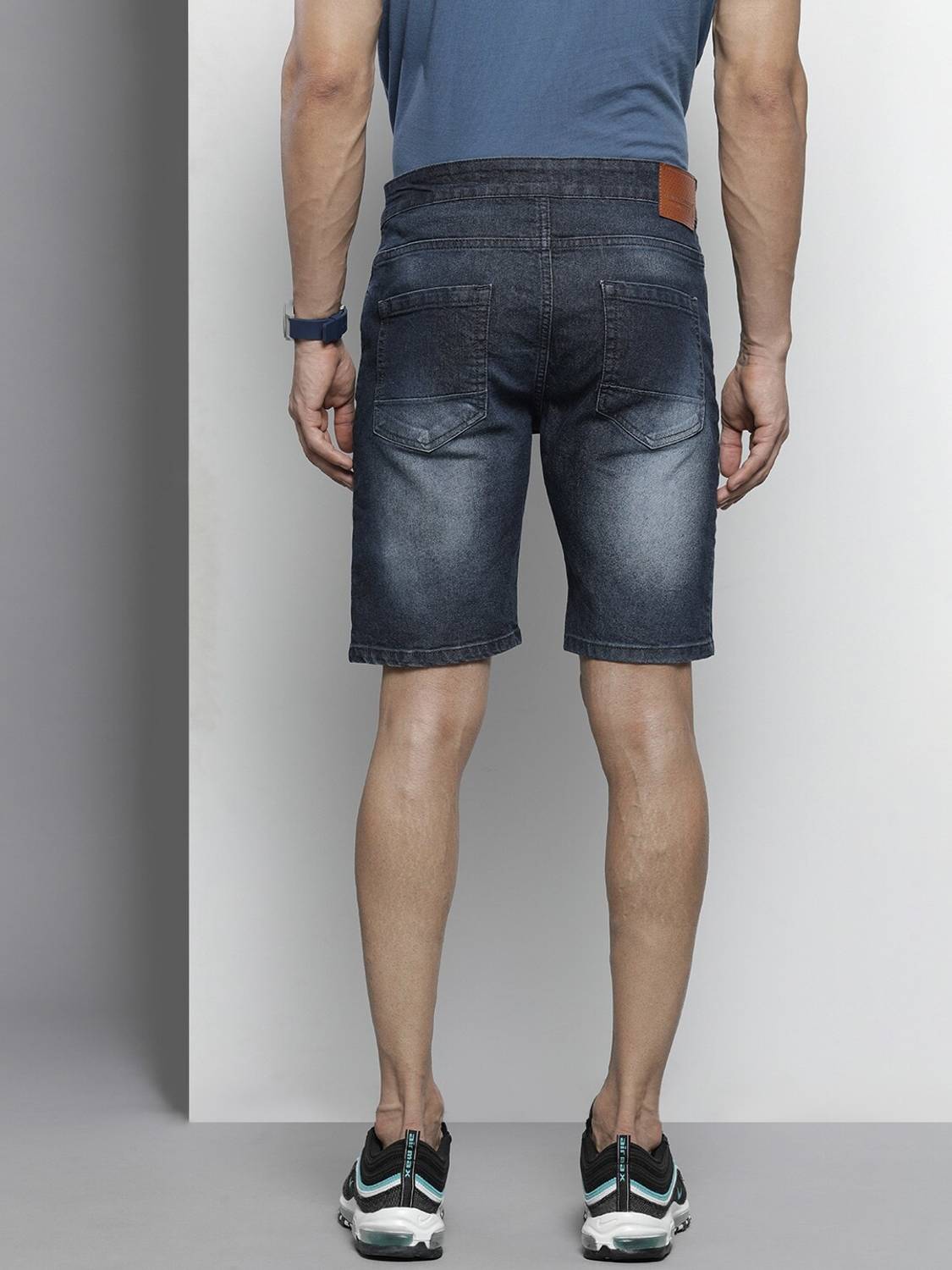 The Indian Garage Co. Solid Men Dark Blue Denim Shorts - Image 2