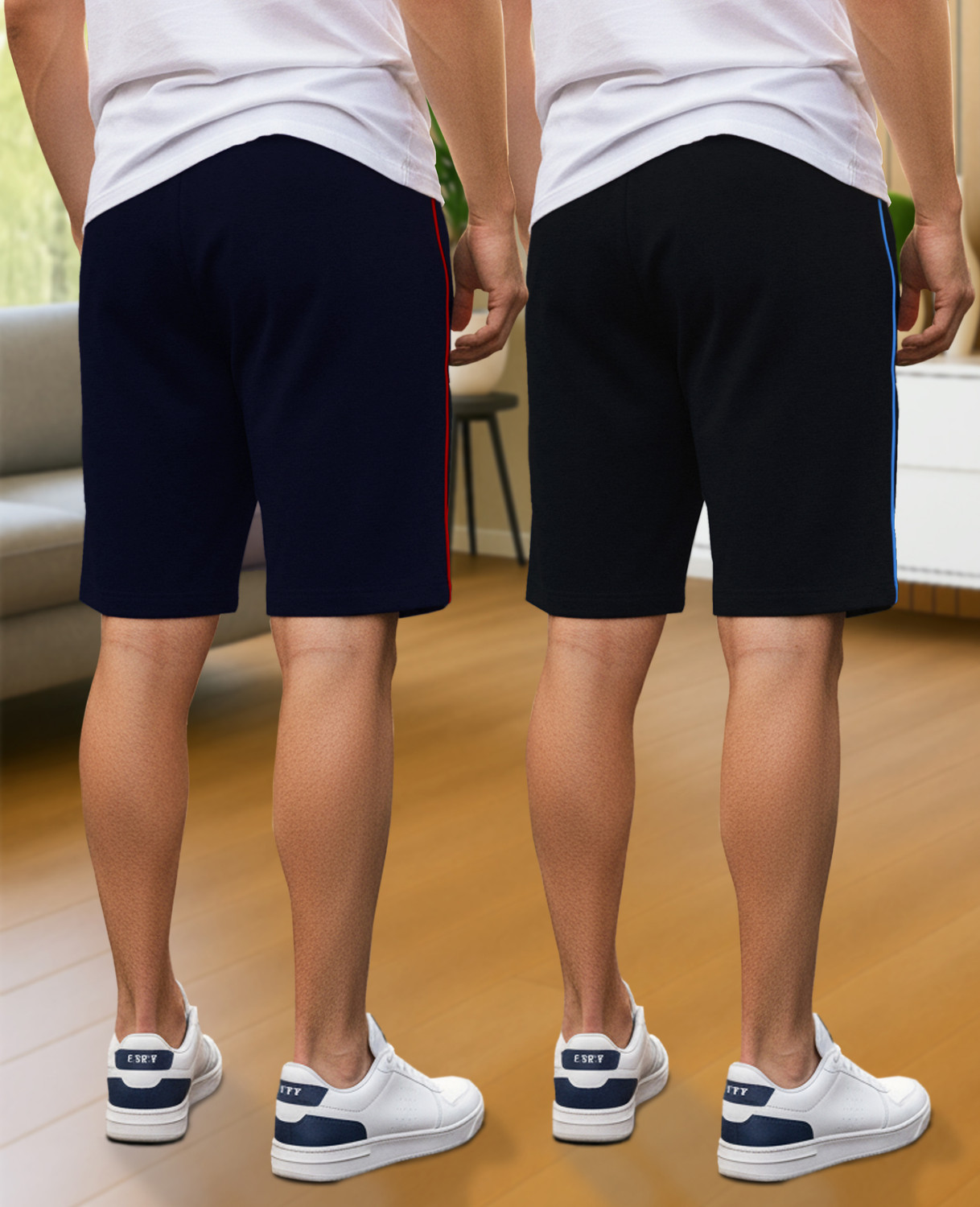 Image of FEEL TRACK Solid Men Black, Dark Blue Regular Shorts