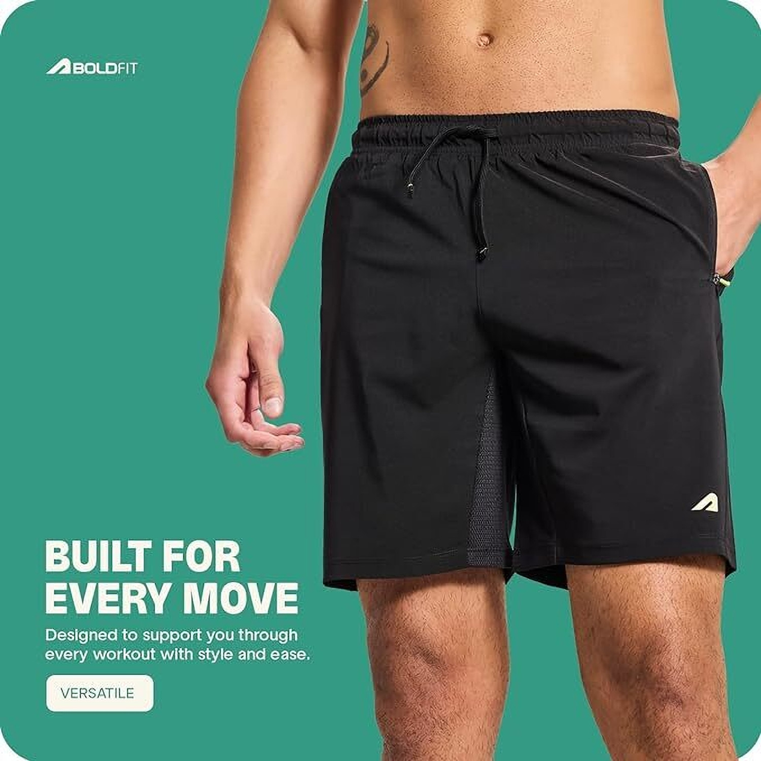 Image of BOLDFIT Solid Men Black Gym Shorts