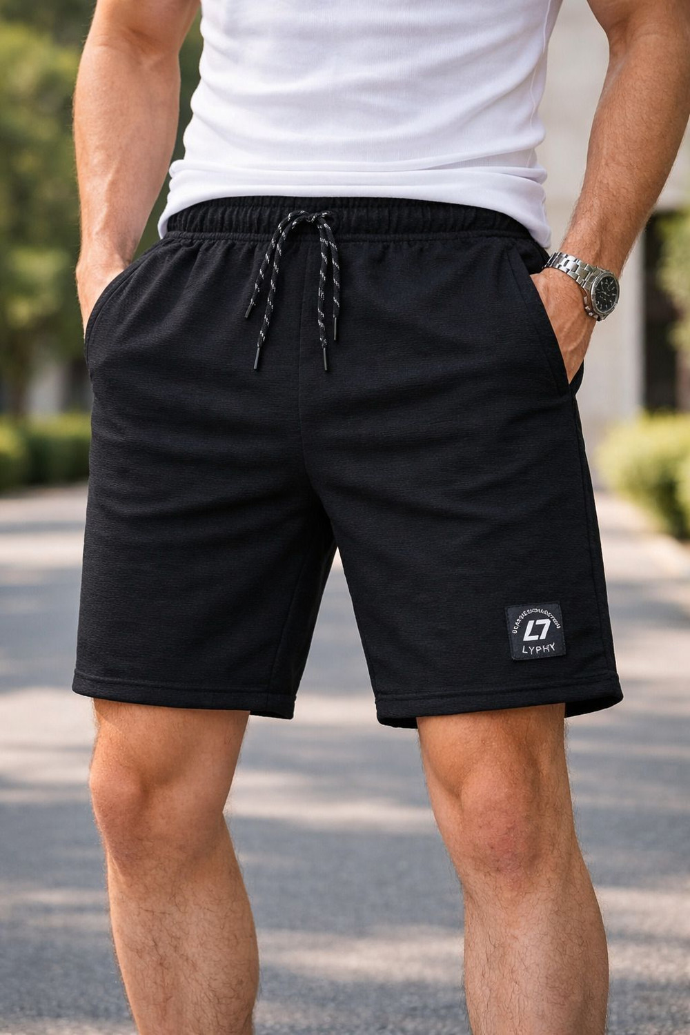 Image of Lyphy Solid Men Black, Dark Grey Casual Shorts