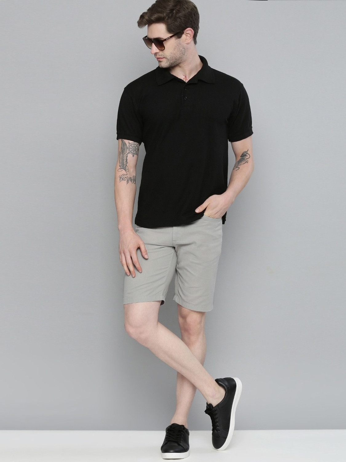 Image of The Indian Garage Co. Solid Men Grey Chino Shorts