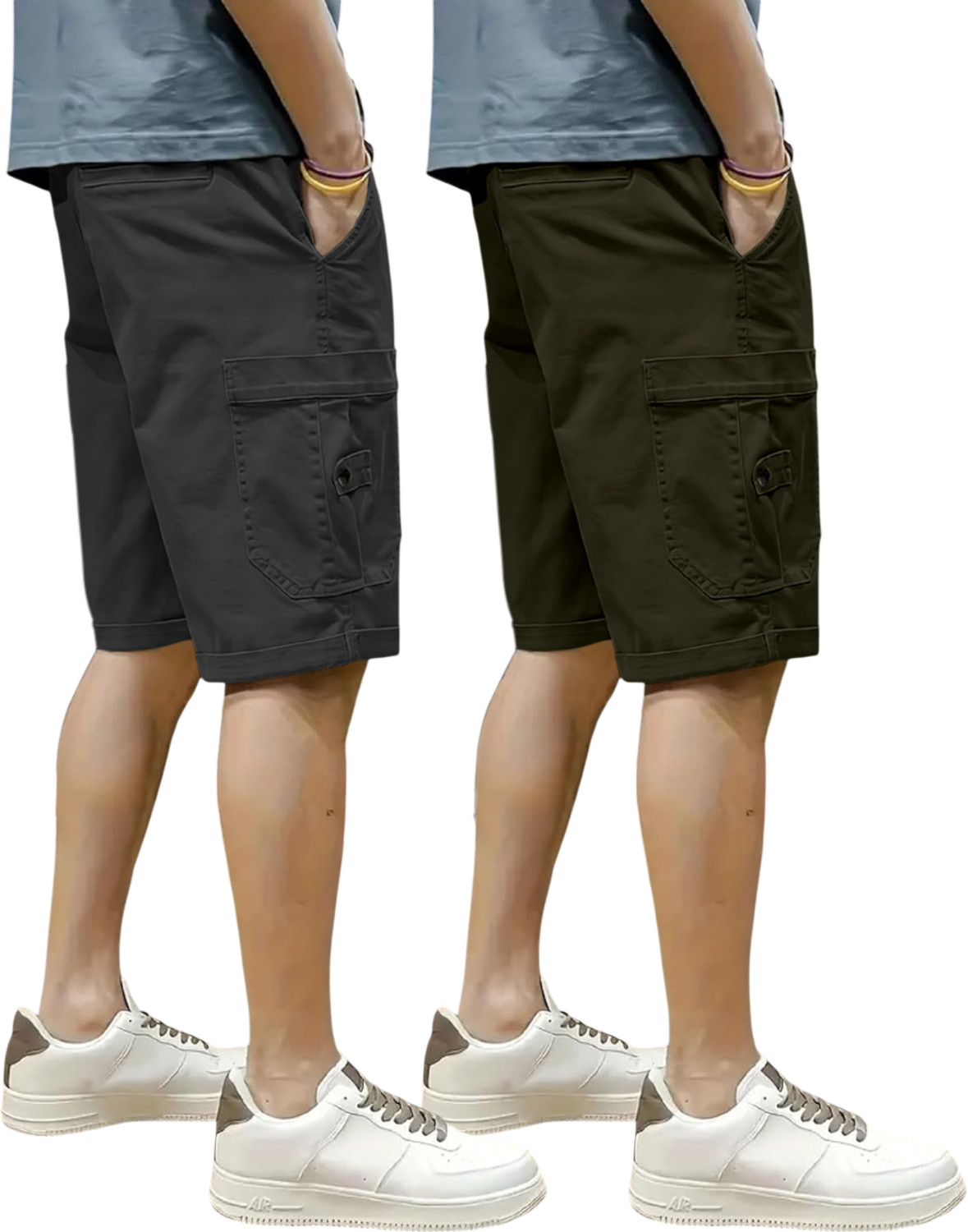 Image of ZARTHA Solid Men Dark Grey, Green Cargo Shorts